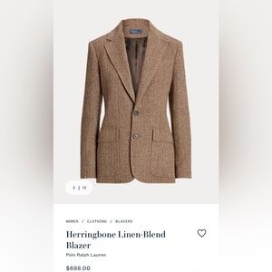 Polo Ralph Lauren Tan Herringbone Blazer. Size 2, NWOT